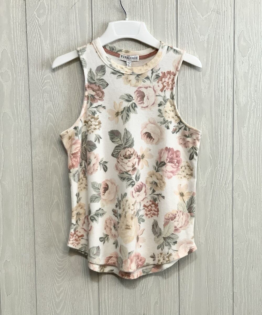 PJ Salvage Cream Pink Floral Tank Small NWT
